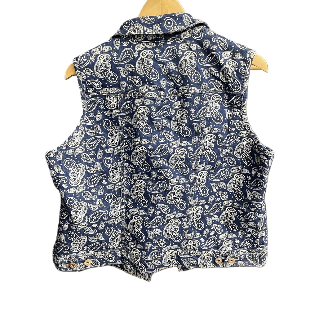Back In The Saddle Blue‎ Paisley Jean Button Front Casual Vest Large